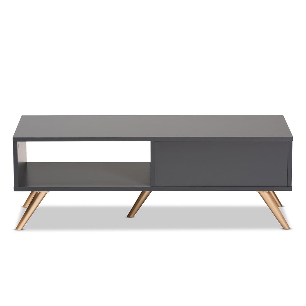 Kelson Modern and Contemporary Dark Grey and Gold Finished Wood Coffee Table. Picture 16
