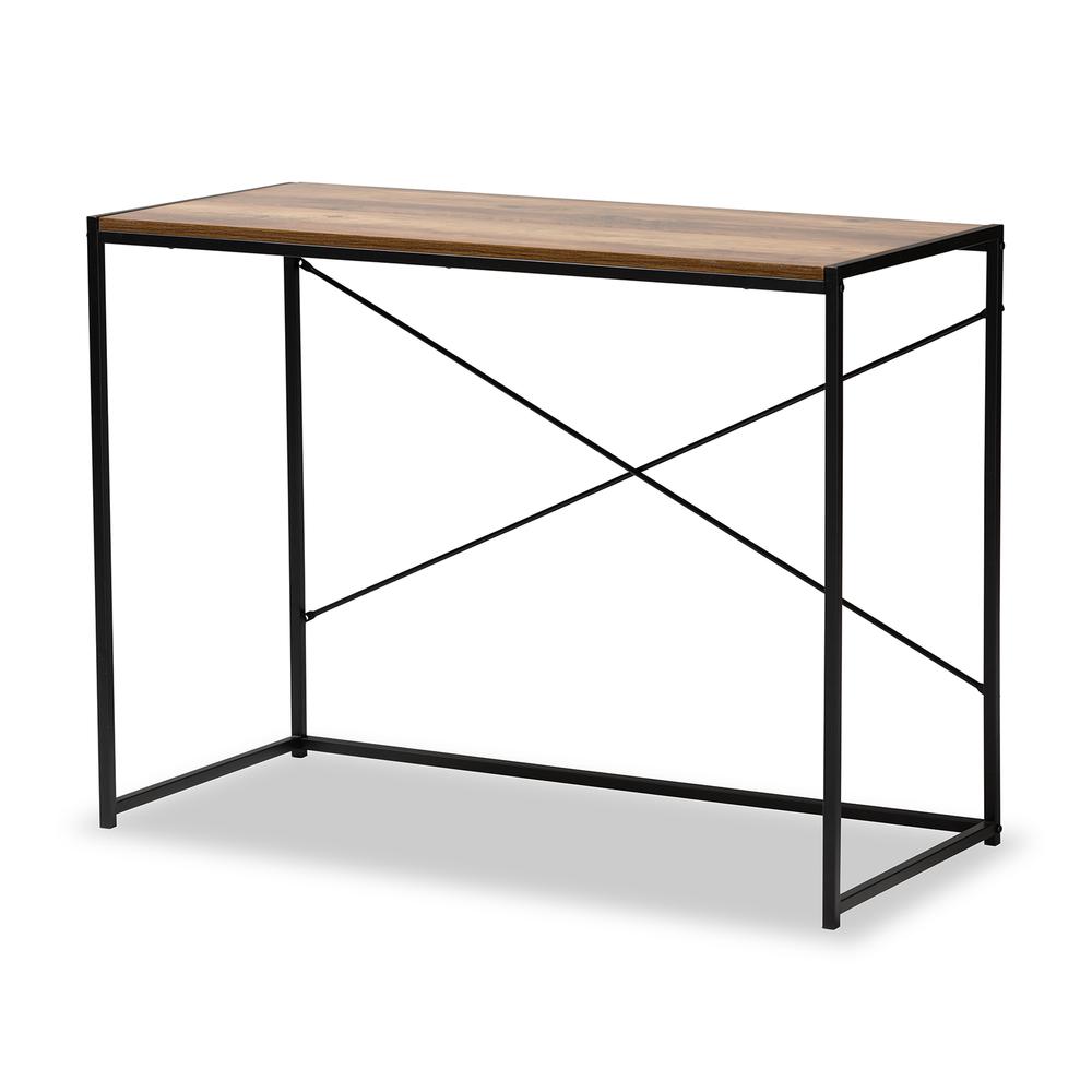 Pauric Modern Industrial Walnut Brown Finished Wood and Black Metal Desk. Picture 10