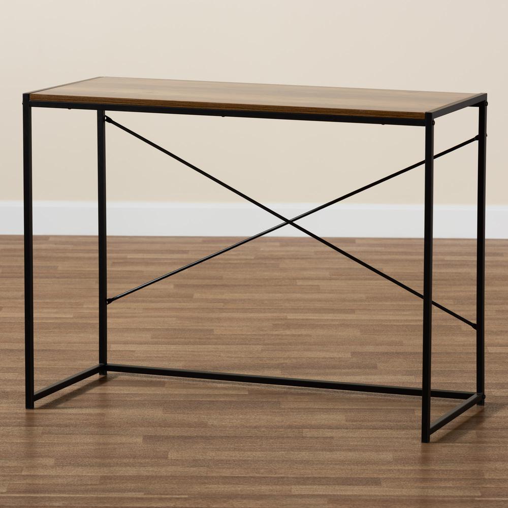 Pauric Modern Industrial Walnut Brown Finished Wood and Black Metal Desk. Picture 17