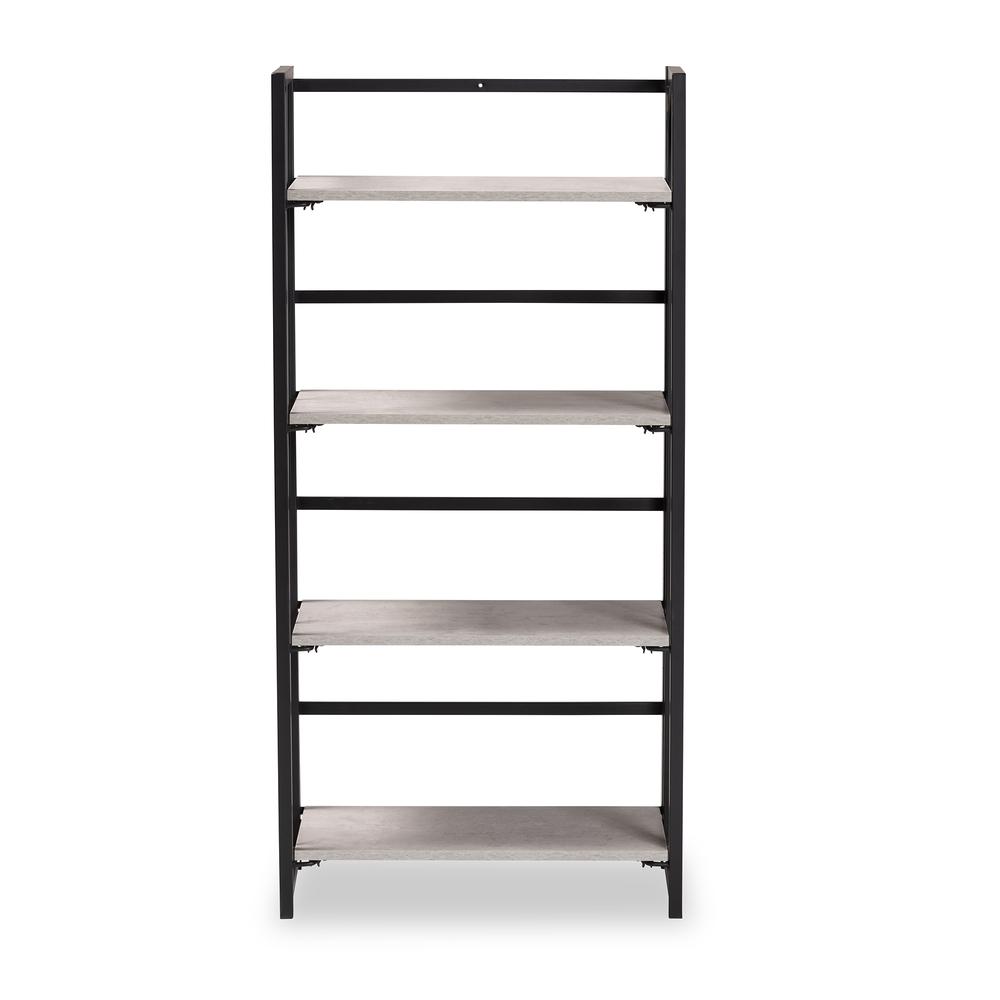 Industrial Light Grey Finished Wood and Black Metal 4-Tier Display Shelf. Picture 11