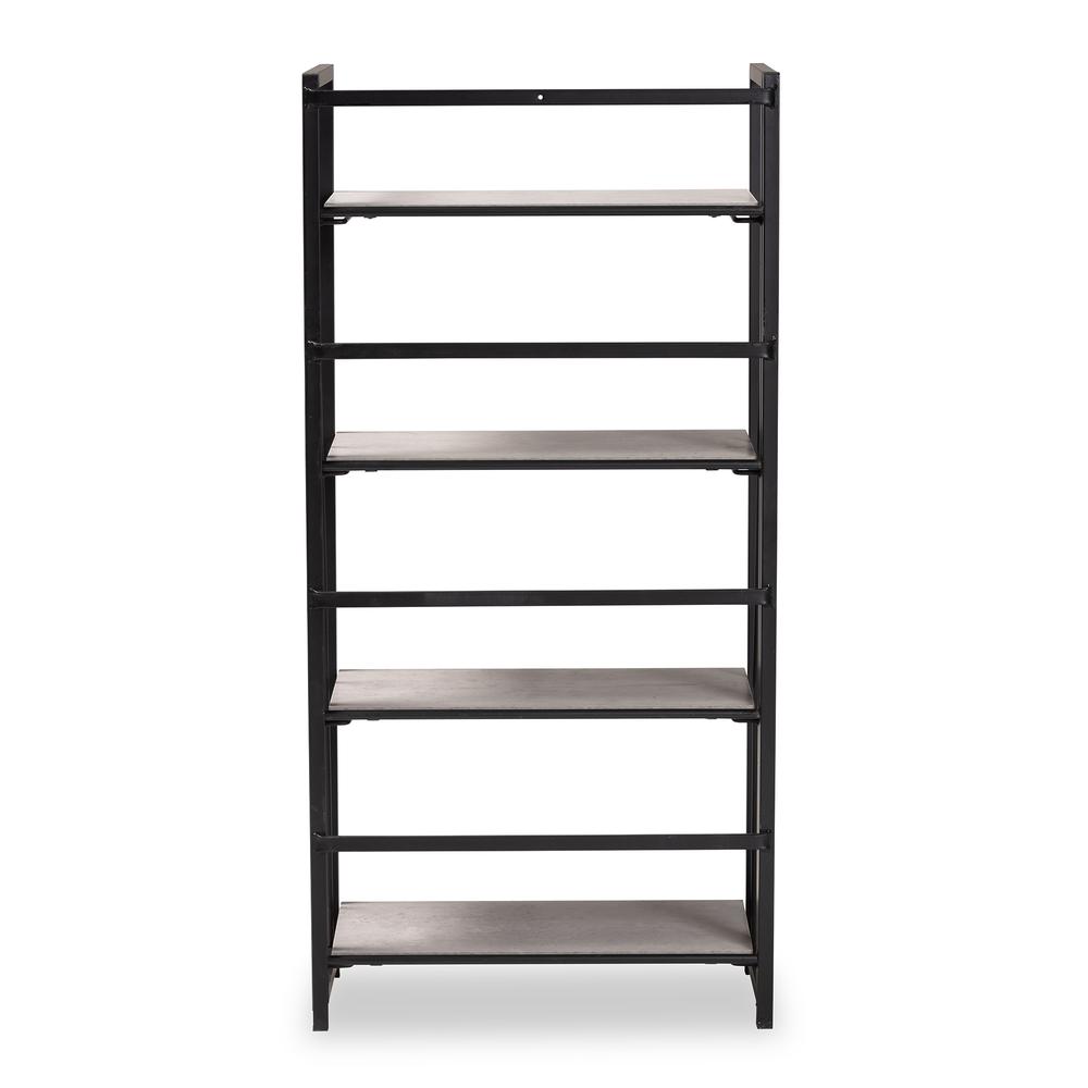 Industrial Light Grey Finished Wood and Black Metal 4-Tier Display Shelf. Picture 13