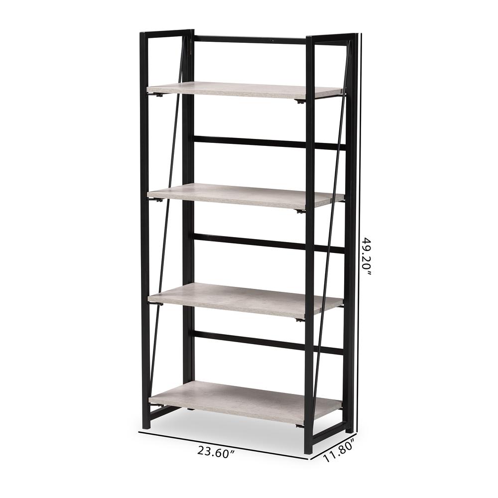 Industrial Light Grey Finished Wood and Black Metal 4-Tier Display Shelf. Picture 18