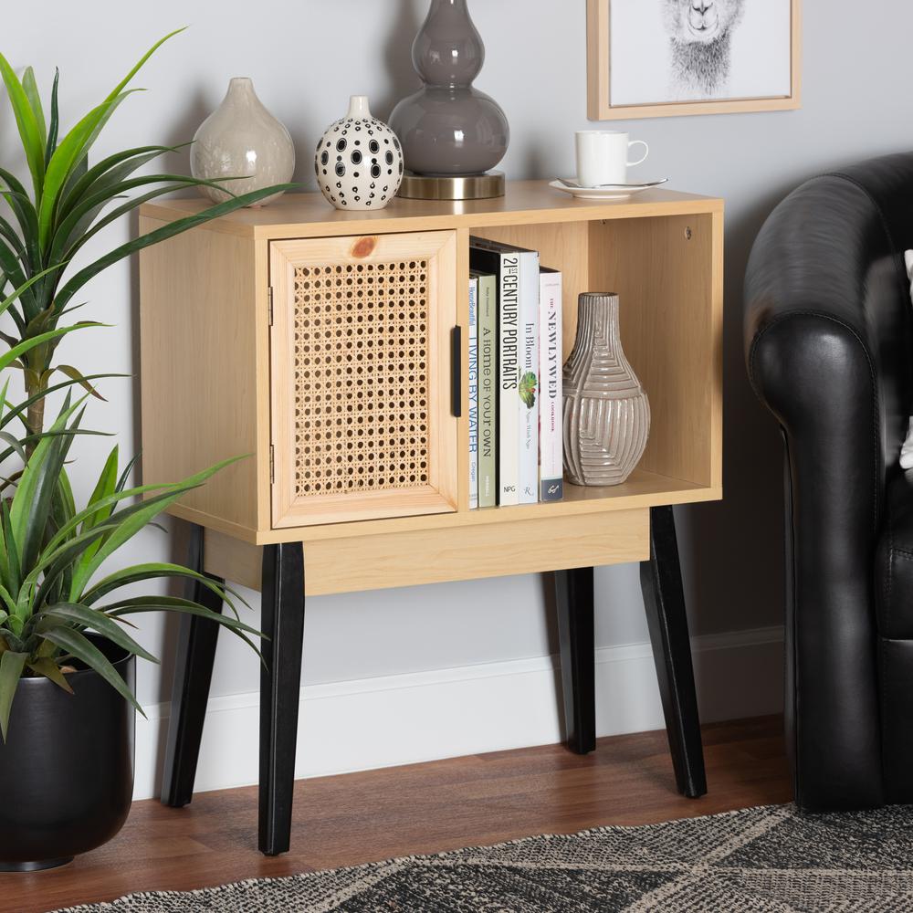 Black Finished Wood 1-Door Console Table with Natural Rattan. Picture 18