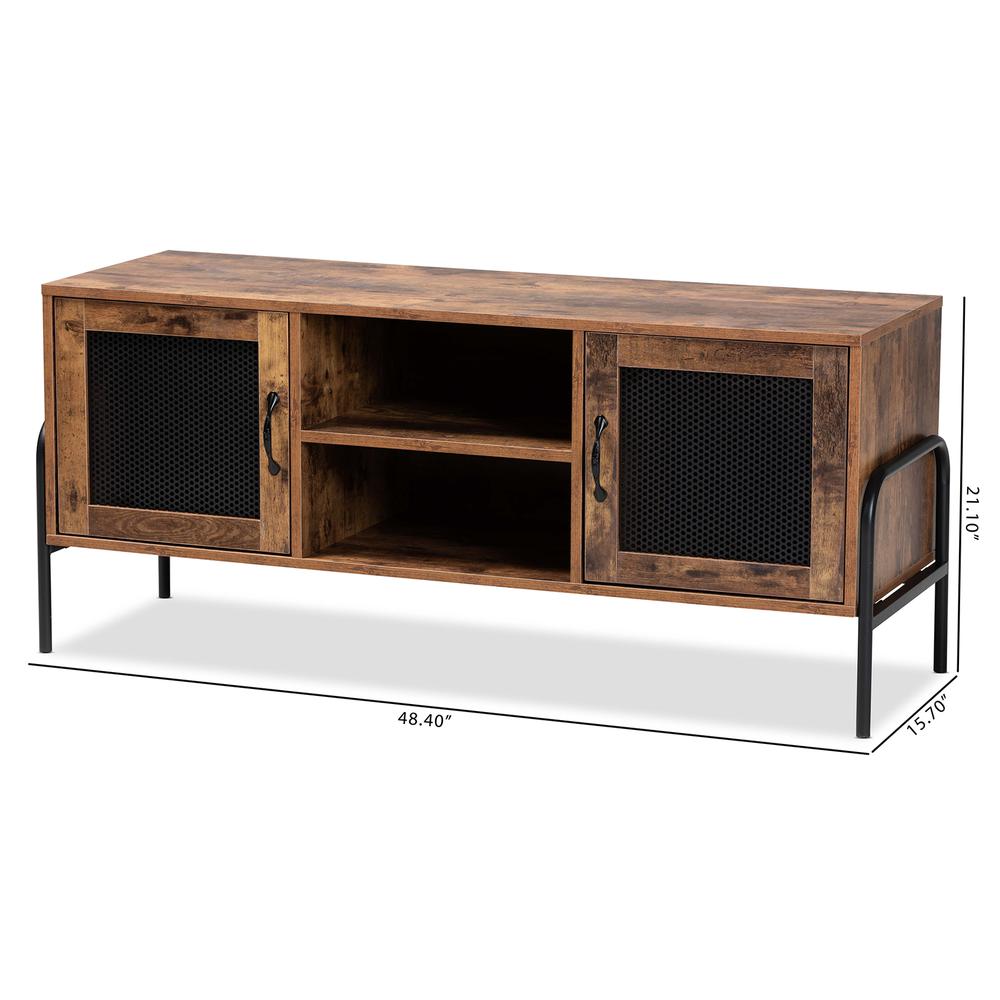Industrial Walnut Brown Finished Wood and Black Metal 2-Door TV Stand. Picture 20