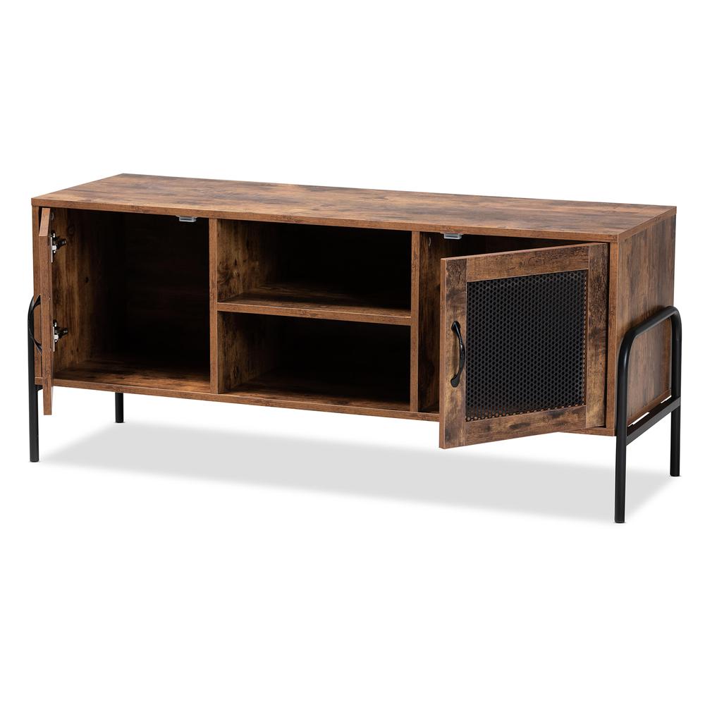 Industrial Walnut Brown Finished Wood and Black Metal 2-Door TV Stand. Picture 12