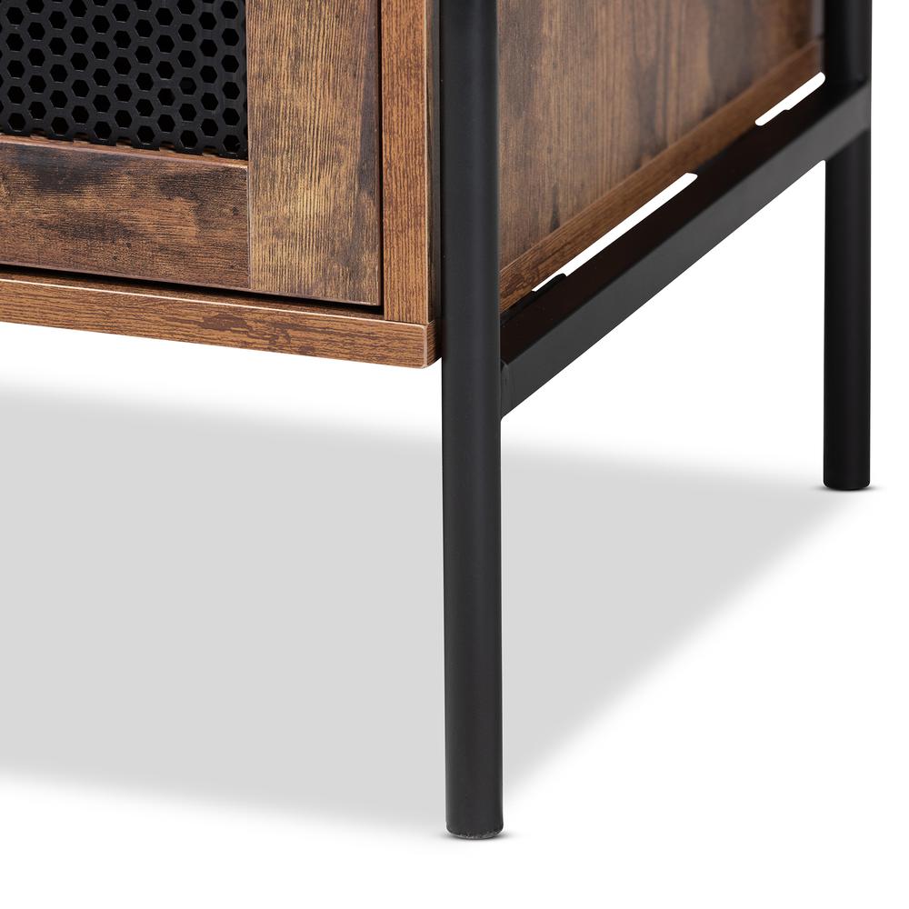 Industrial Walnut Brown Finished Wood and Black Metal 2-Door TV Stand. Picture 16