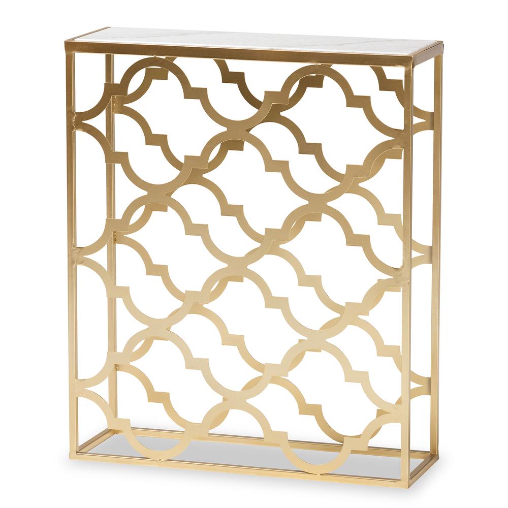 Gold Finished Metal Console Table with Marble Tabletop. Picture 9