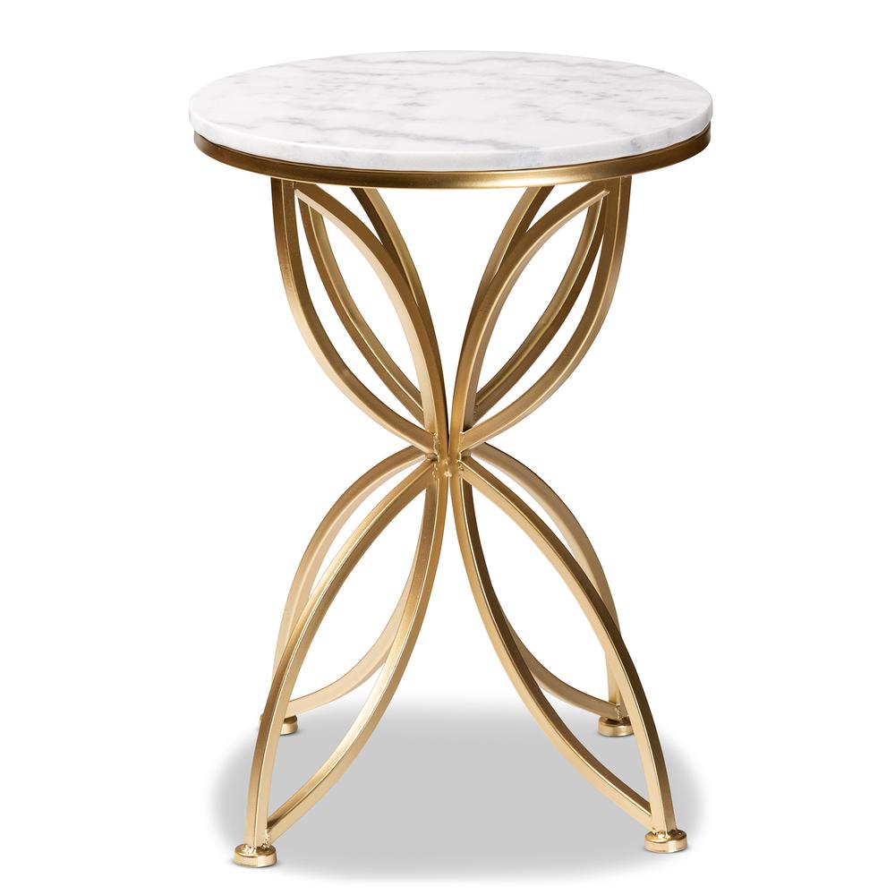 Gold Finished Metal End Table with Marble Tabletop. Picture 10
