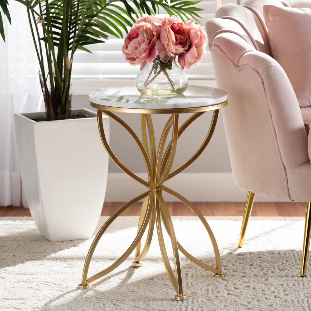 Gold Finished Metal End Table with Marble Tabletop. Picture 14