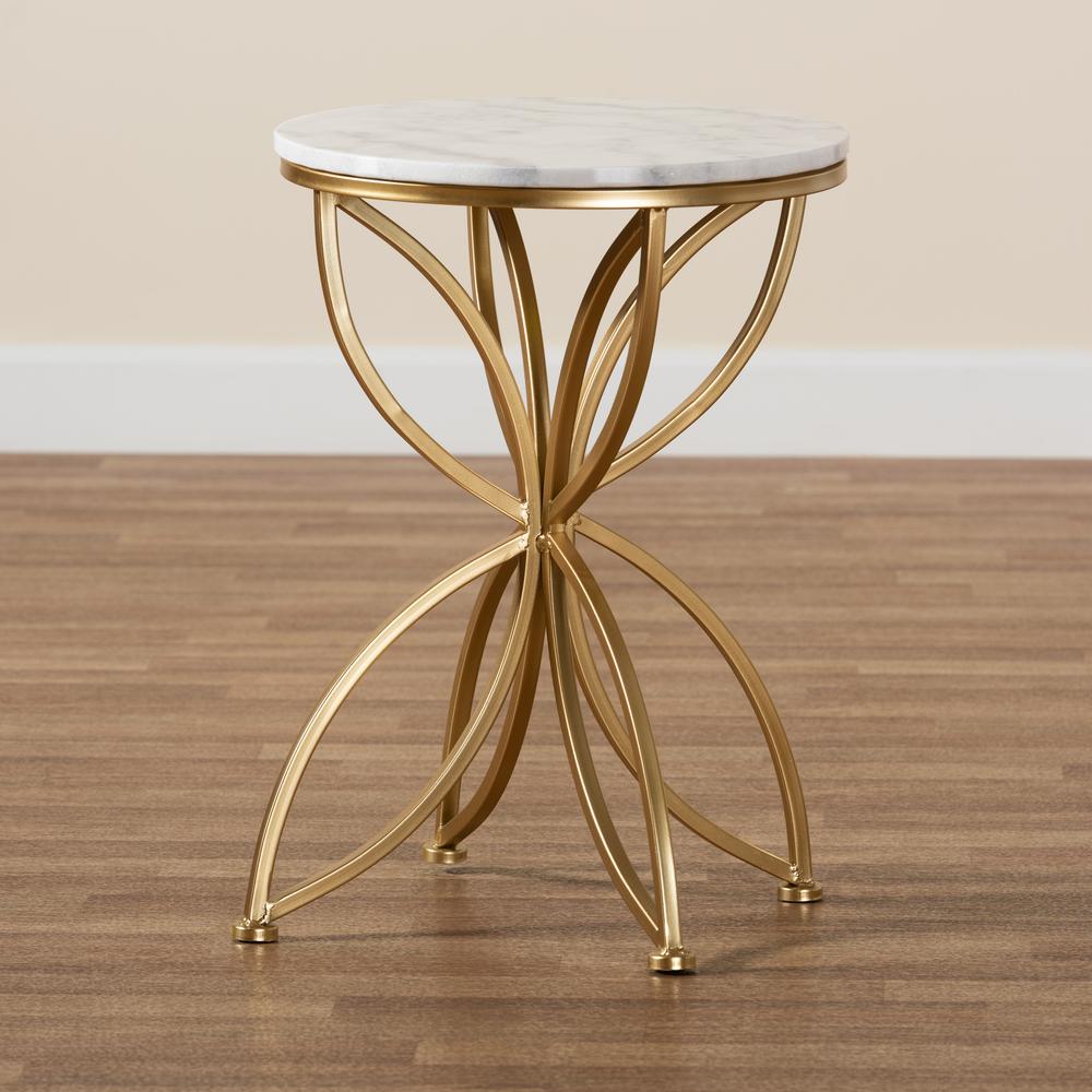 Gold Finished Metal End Table with Marble Tabletop. Picture 15