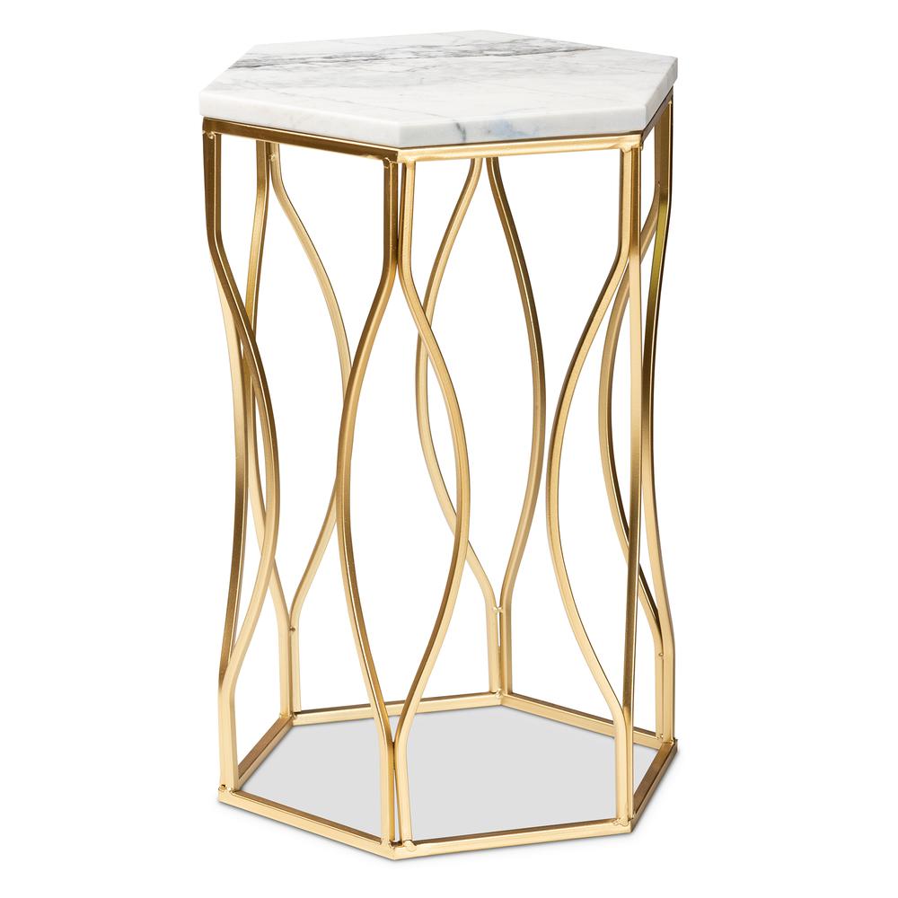 Baxton Studio Kalena Modern and Contemporary Gold Metal End Table with Marble Tabletop. Picture 11