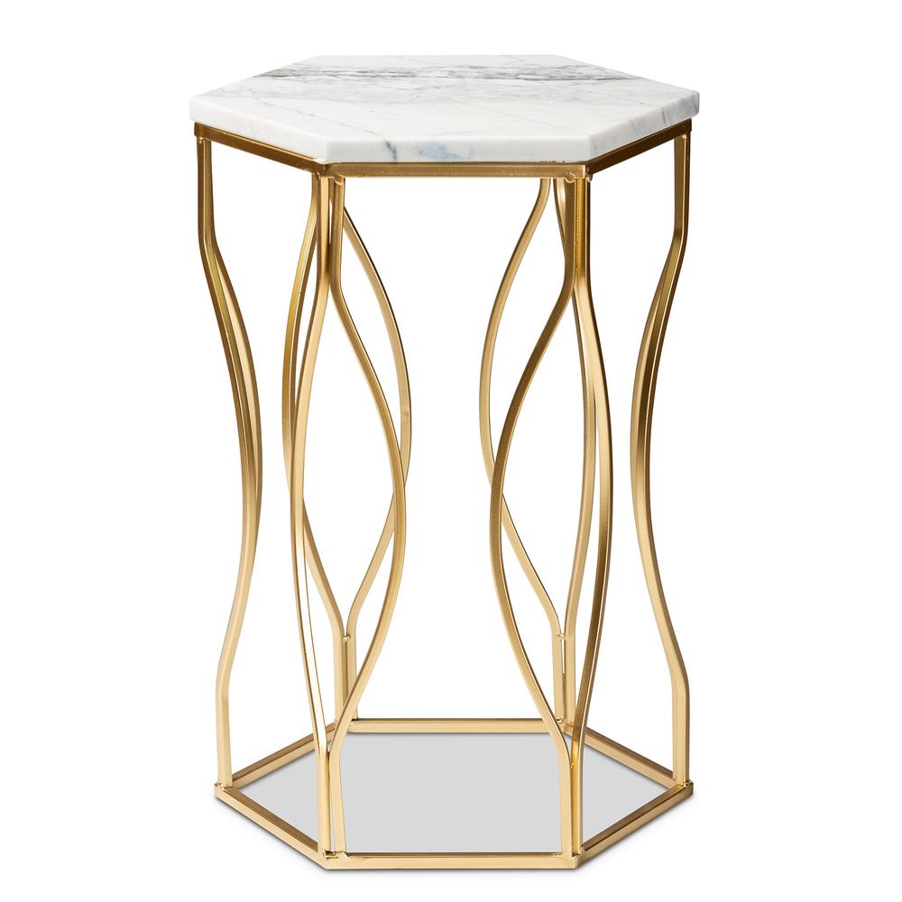 Baxton Studio Kalena Modern and Contemporary Gold Metal End Table with Marble Tabletop. Picture 12