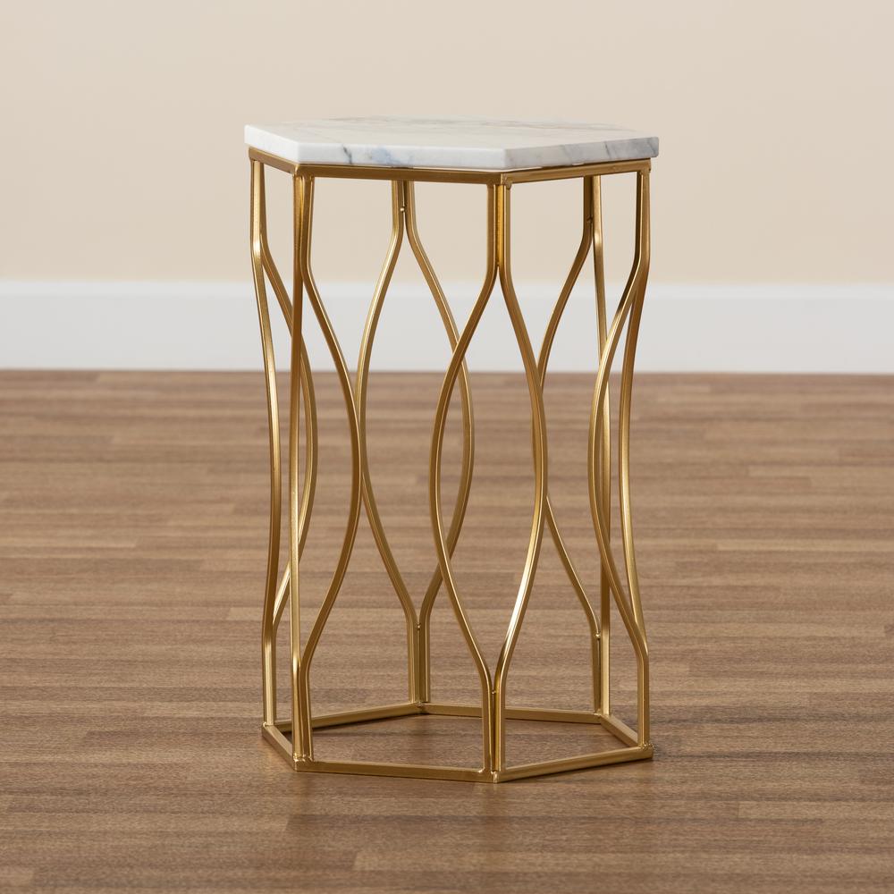 Baxton Studio Kalena Modern and Contemporary Gold Metal End Table with Marble Tabletop. Picture 17