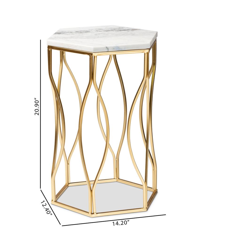 Baxton Studio Kalena Modern and Contemporary Gold Metal End Table with Marble Tabletop. Picture 18