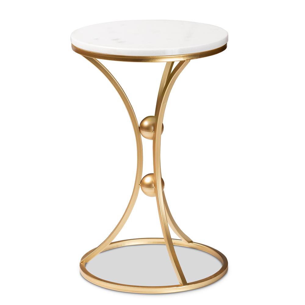 Gold Finished Metal End Table with Marble Tabletop. Picture 9
