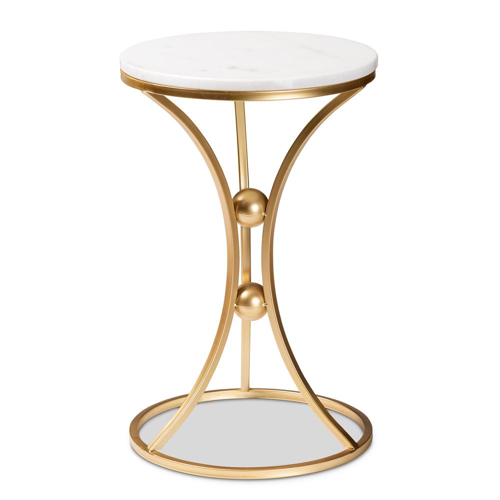 Gold Finished Metal End Table with Marble Tabletop. Picture 10