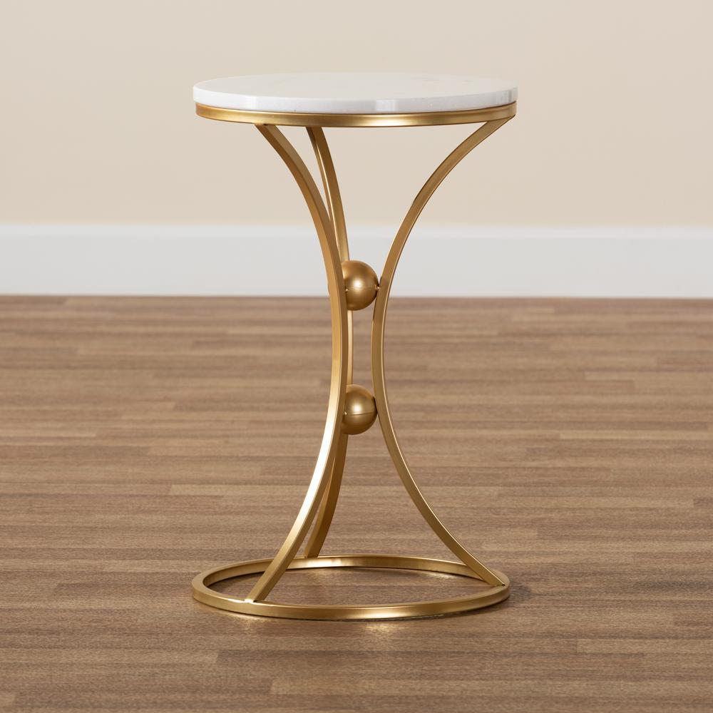 Gold Finished Metal End Table with Marble Tabletop. Picture 15
