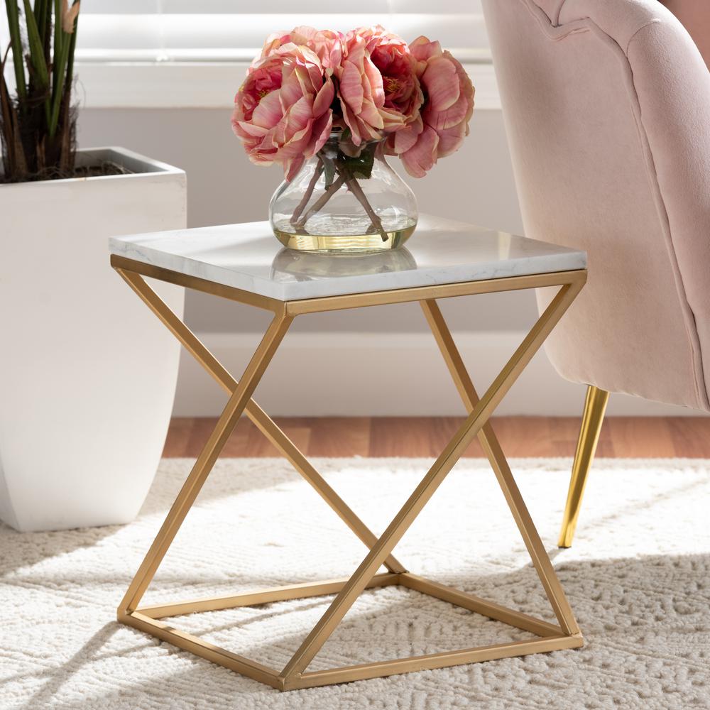 Gold Finished Metal End Table with Marble Tabletop. Picture 12