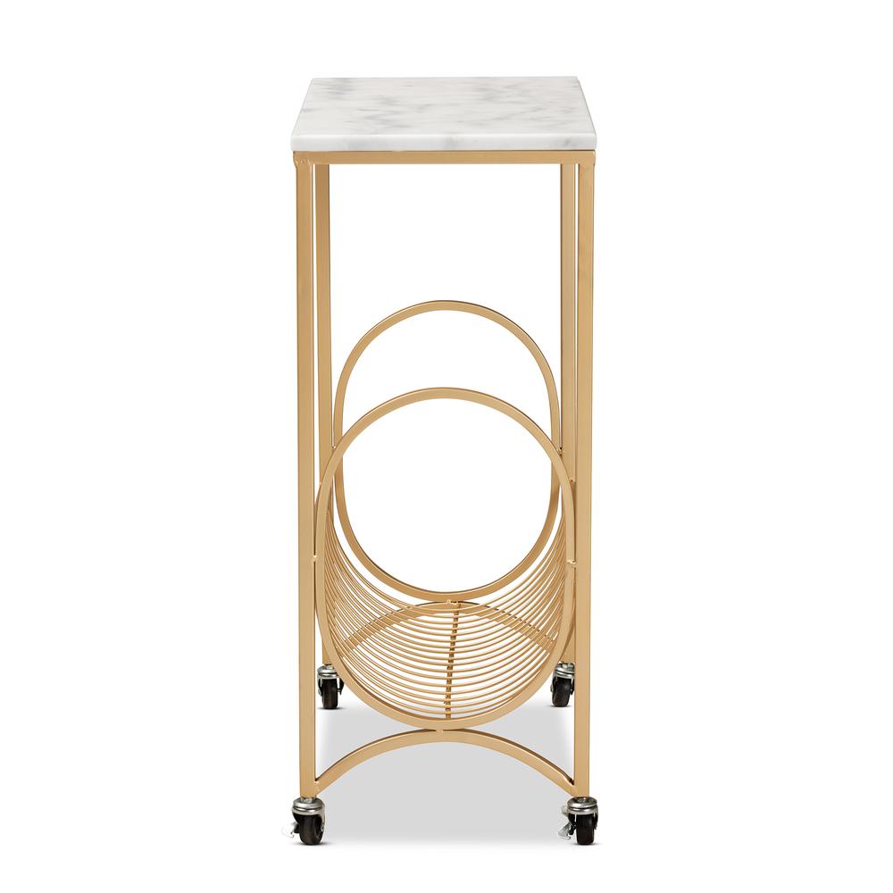 Baxton Studio Jacek Modern and Contemporary Gold Finished Metal Wine Cart with Marble Tabletop. Picture 13