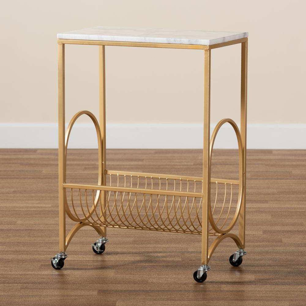 Baxton Studio Jacek Modern and Contemporary Gold Finished Metal Wine Cart with Marble Tabletop. Picture 17