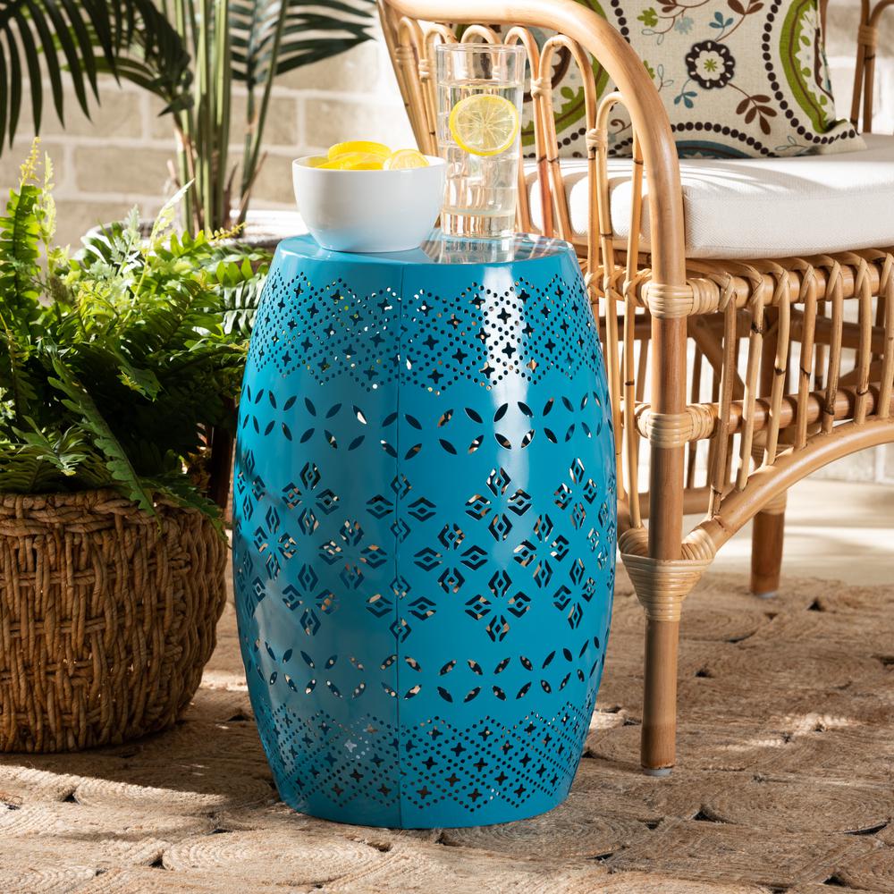 Lavinia Modern and Contemporary Blue Finished Metal Outdoor Side Table. Picture 12