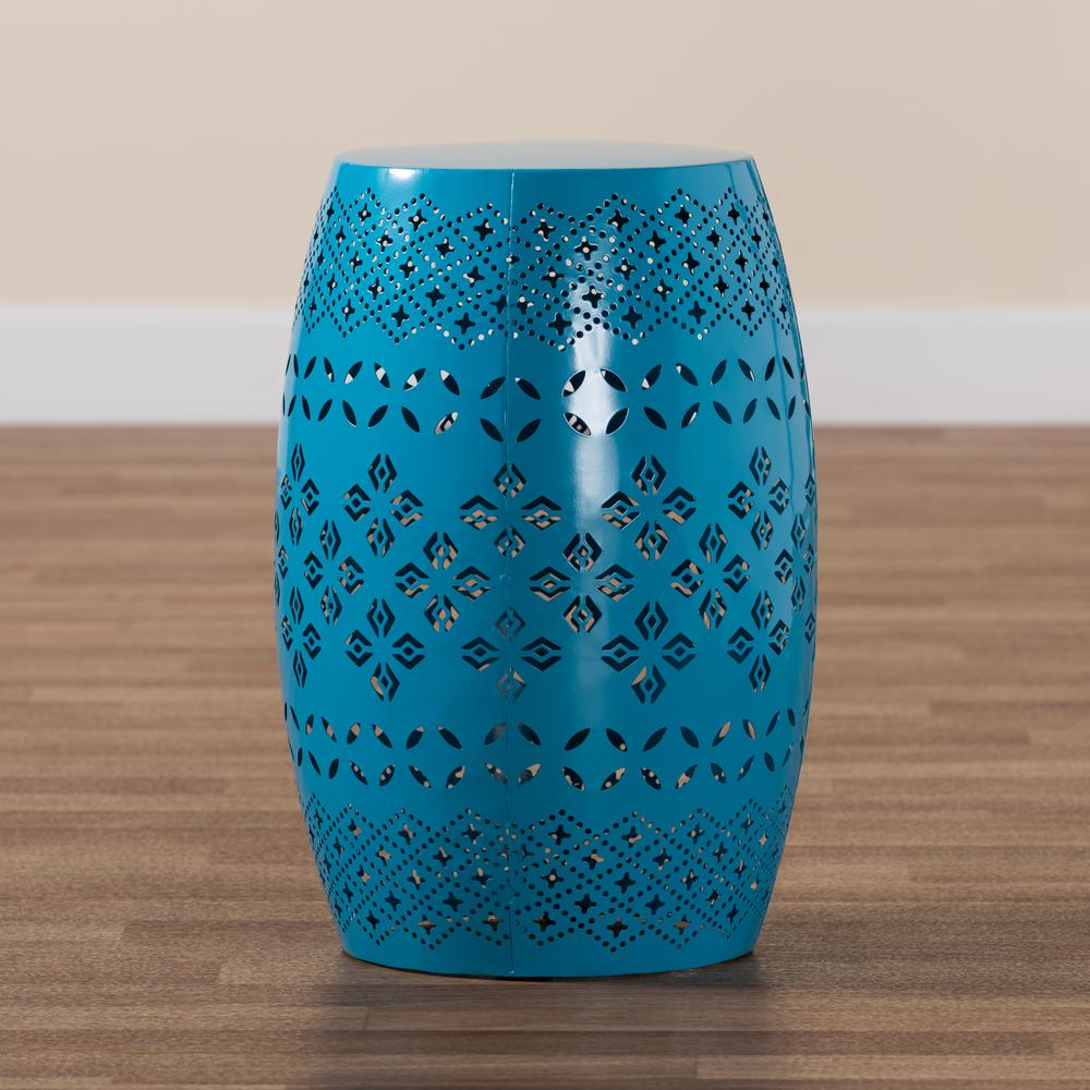 Lavinia Modern and Contemporary Blue Finished Metal Outdoor Side Table. Picture 13