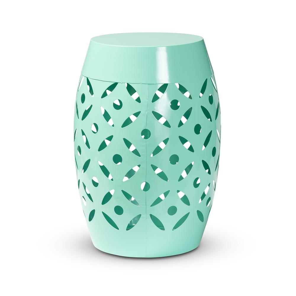 Hallie Modern and Contemporary Aqua Finished Metal Outdoor Side Table. Picture 8