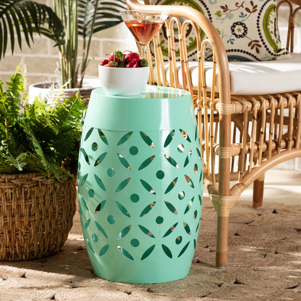 Hallie Modern and Contemporary Aqua Finished Metal Outdoor Side Table. Picture 12
