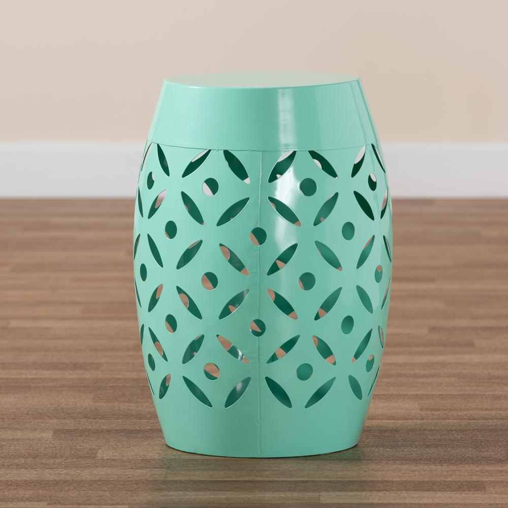 Hallie Modern and Contemporary Aqua Finished Metal Outdoor Side Table. Picture 13