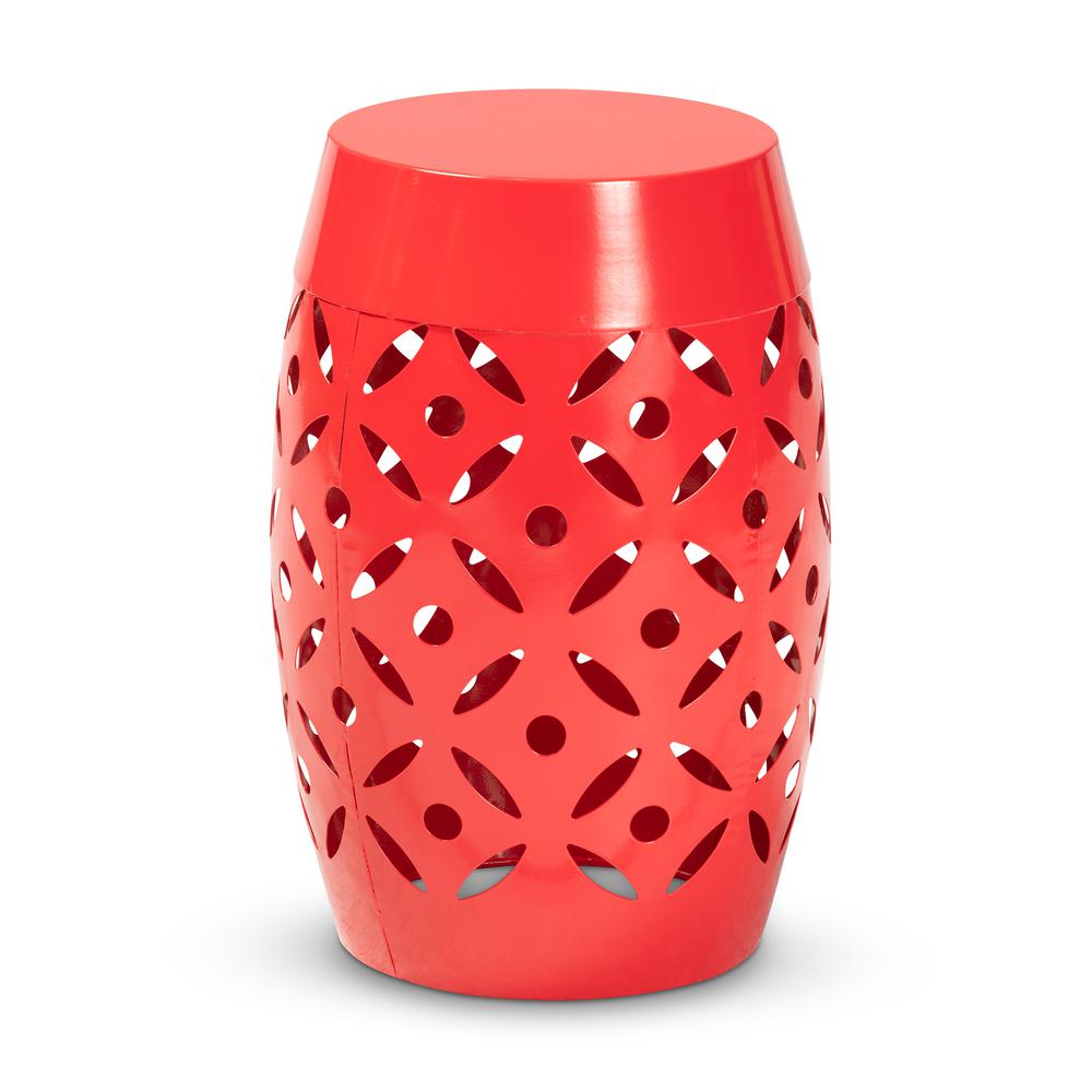 Hallie Modern and Contemporary Red Finished Metal Outdoor Side Table. Picture 7