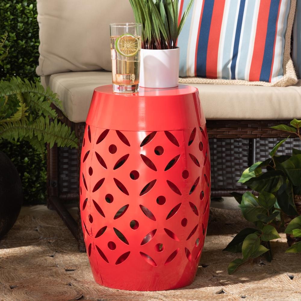Hallie Modern and Contemporary Red Finished Metal Outdoor Side Table. Picture 10