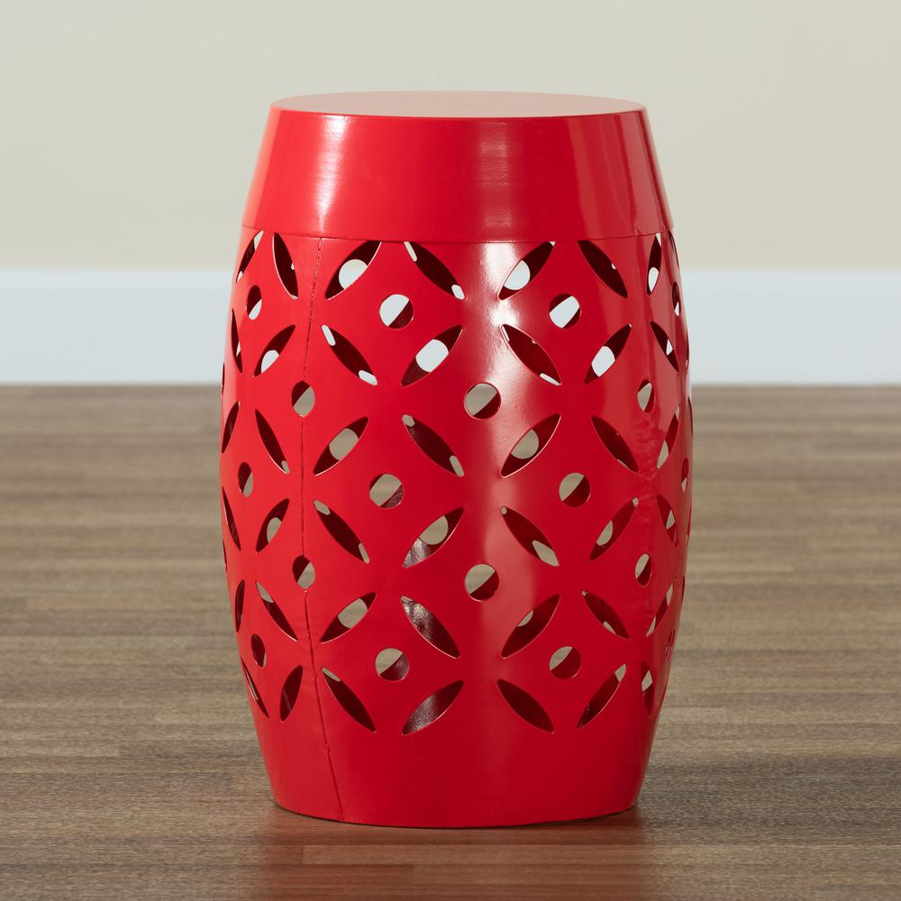 Hallie Modern and Contemporary Red Finished Metal Outdoor Side Table. Picture 11