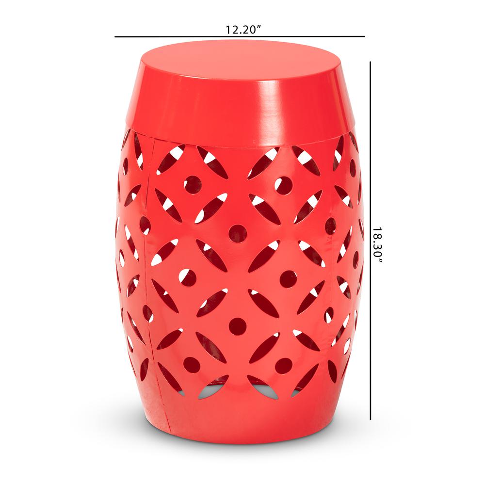 Hallie Modern and Contemporary Red Finished Metal Outdoor Side Table. Picture 12