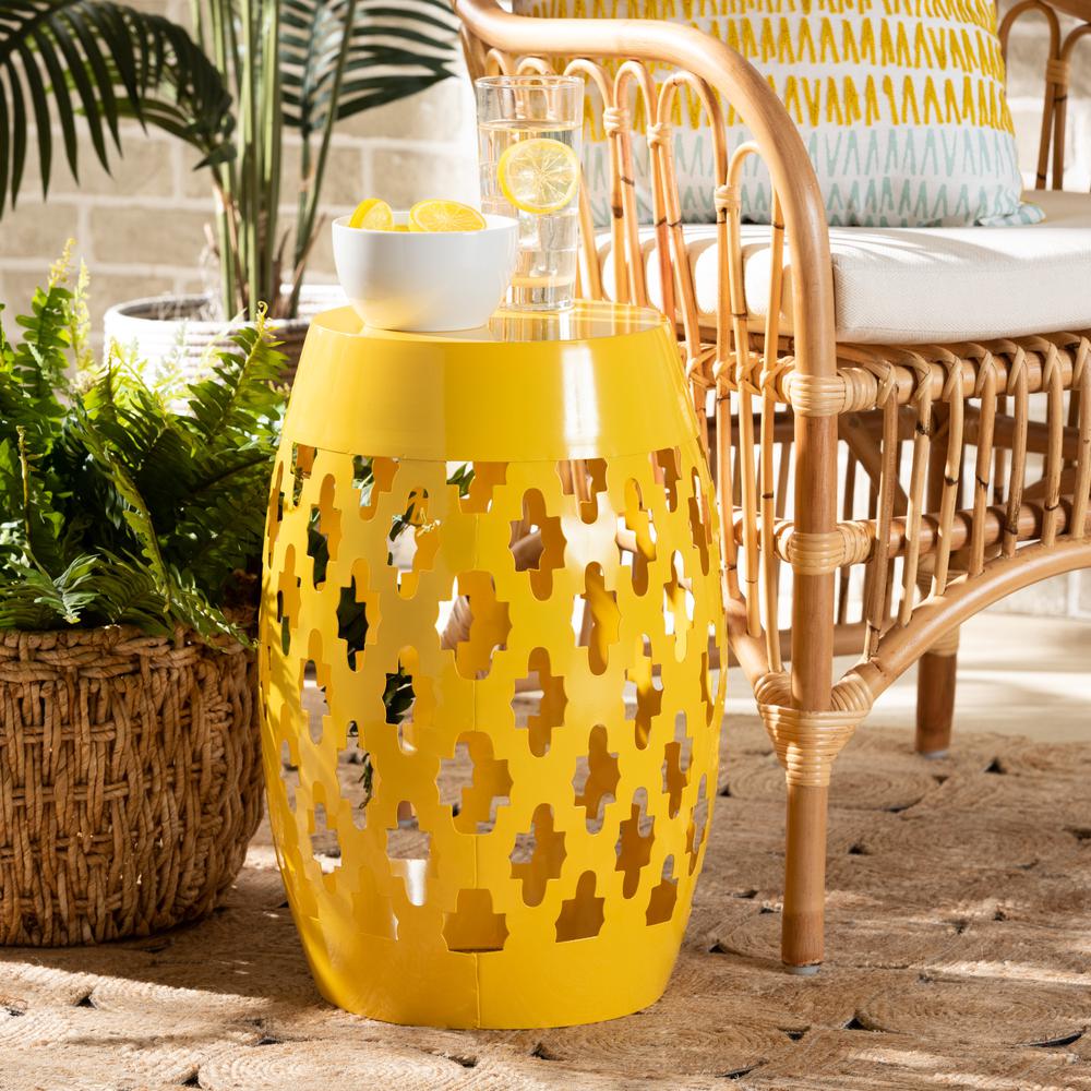 Branson Modern and Contemporary Yellow Finished Metal Outdoor Side Table. Picture 12