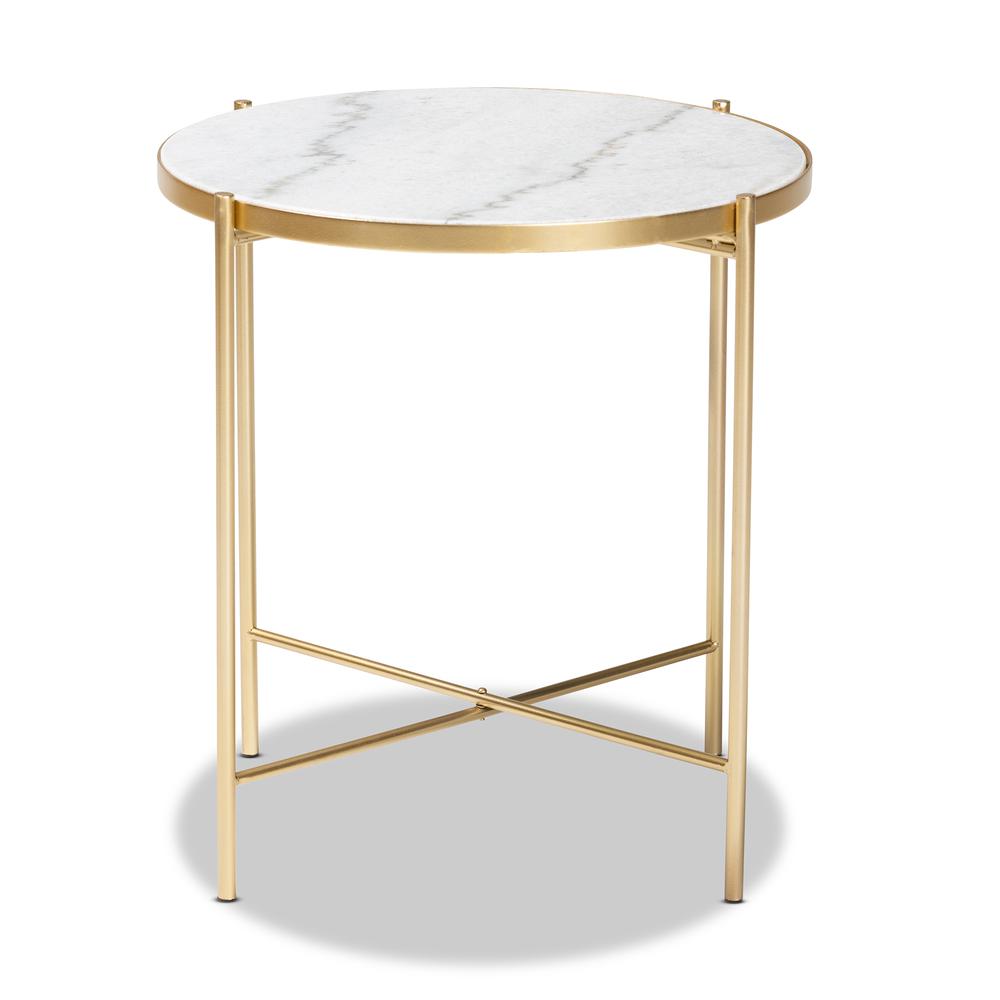 Gold Finished Metal End Table with Marble Tabletop. Picture 9