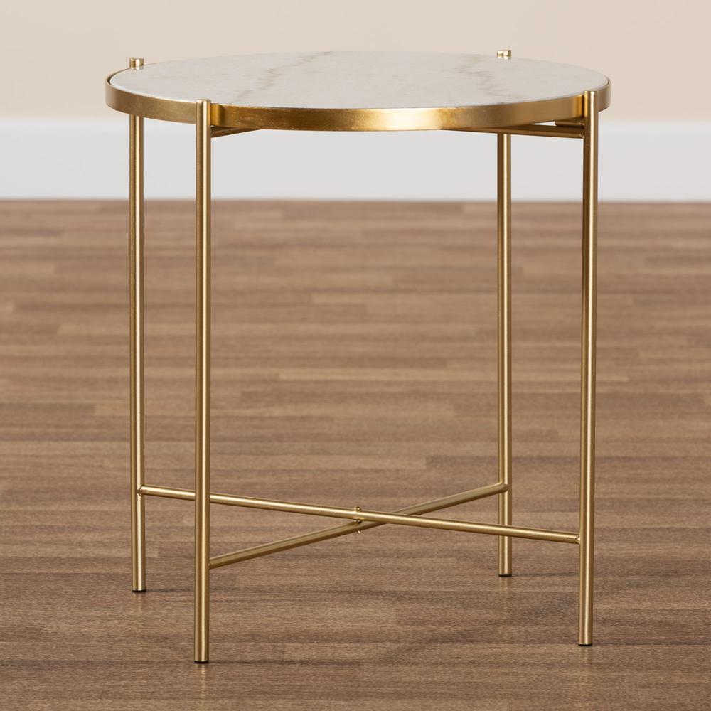 Gold Finished Metal End Table with Marble Tabletop. Picture 13