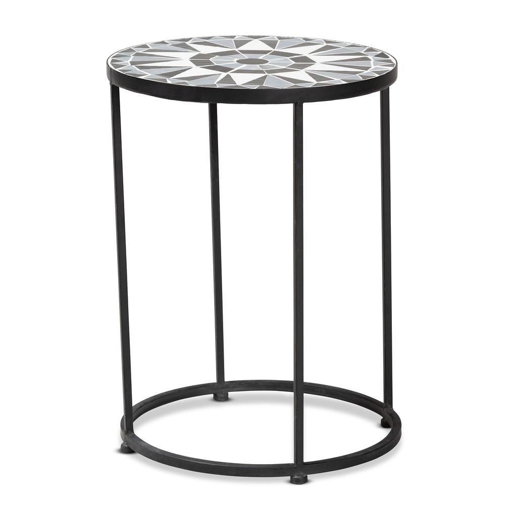 Multi-Colored Glass and Black Metal Outdoor Side Table. Picture 8