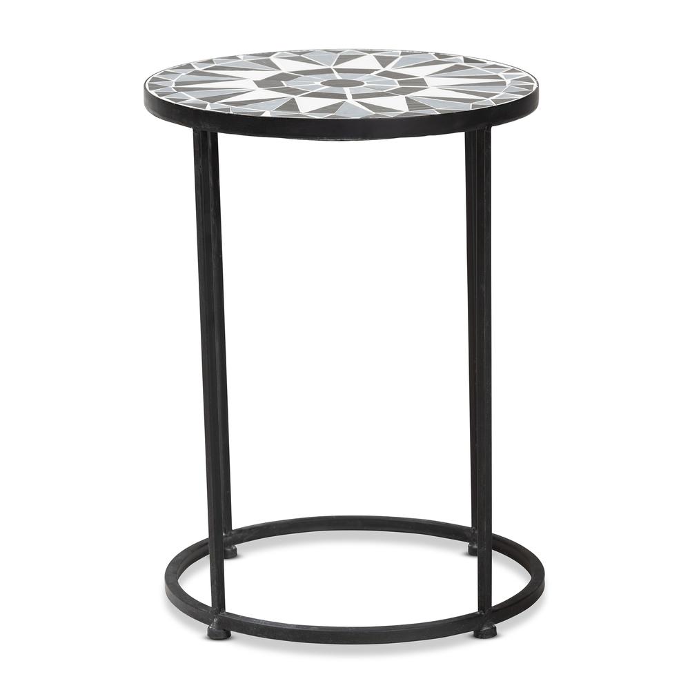 Multi-Colored Glass and Black Metal Outdoor Side Table. Picture 9
