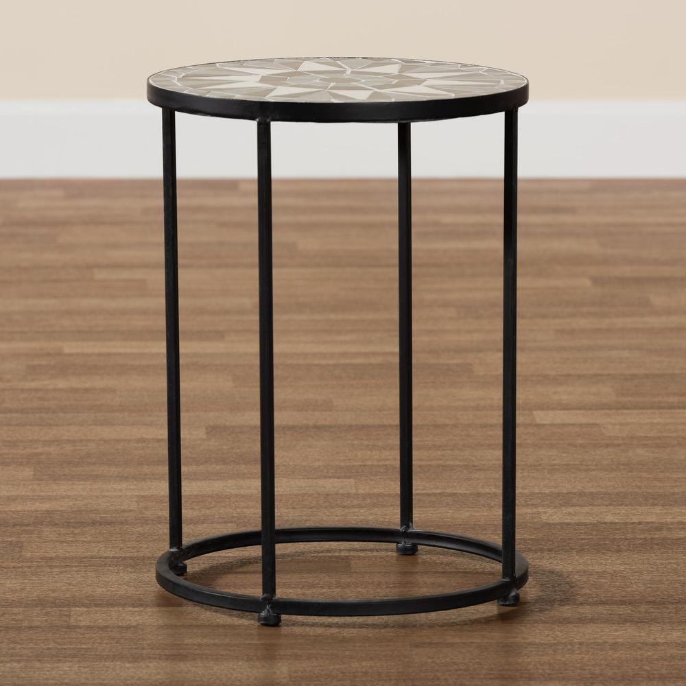 Multi-Colored Glass and Black Metal Outdoor Side Table. Picture 13