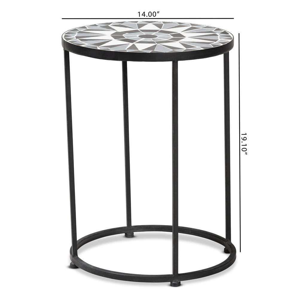Multi-Colored Glass and Black Metal Outdoor Side Table. Picture 14