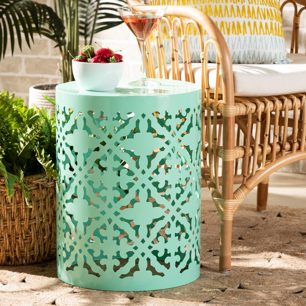 Jamila Modern and Contemporary Aqua Finished metal Outdoor Side Table. Picture 12