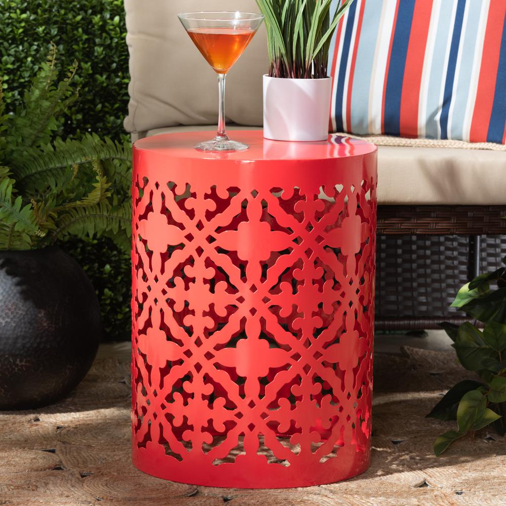 Jamila Modern and Contemporary Red Finished metal Outdoor Side Table. Picture 10