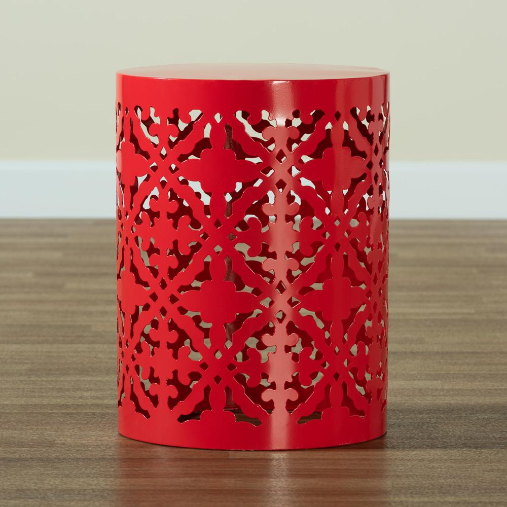 Jamila Modern and Contemporary Red Finished metal Outdoor Side Table. Picture 11