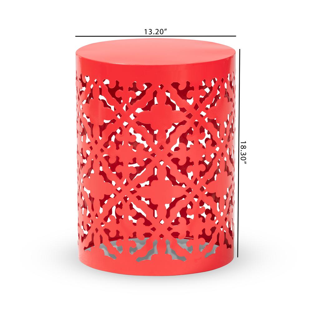 Jamila Modern and Contemporary Red Finished metal Outdoor Side Table. Picture 12