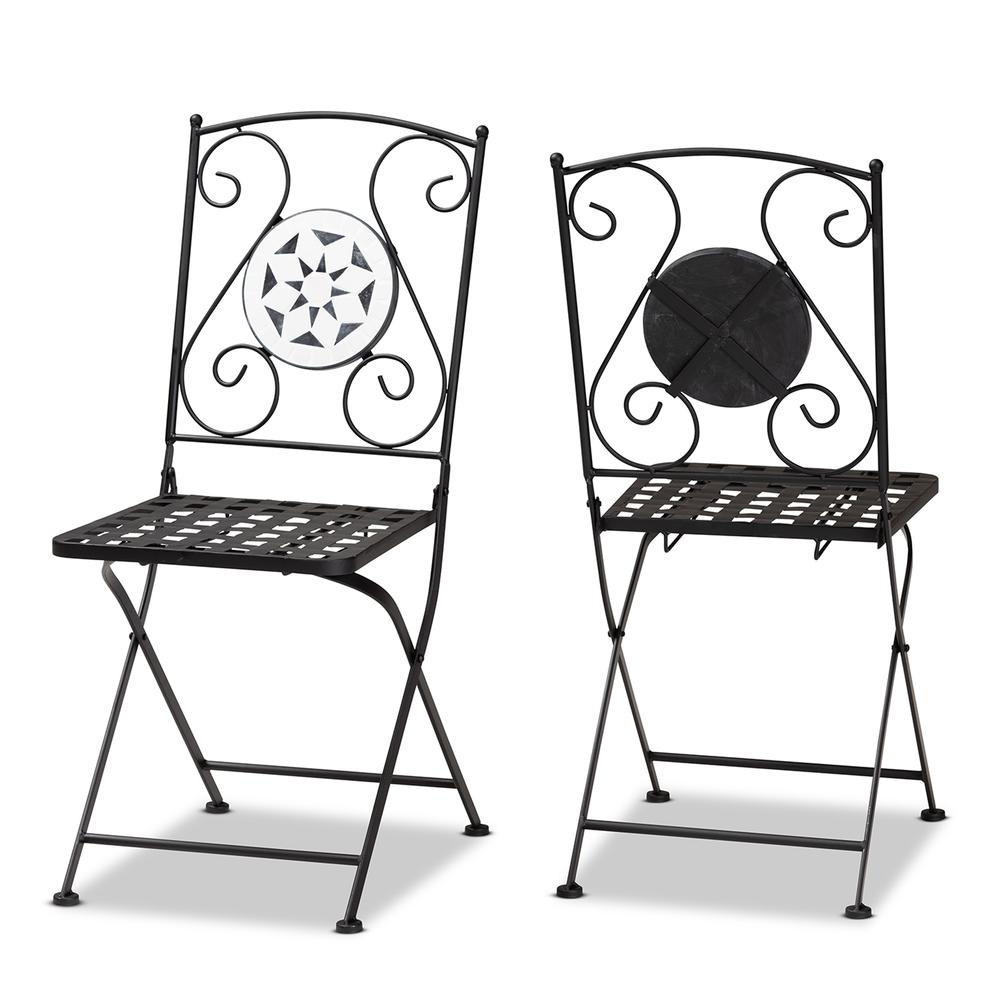 Black Finished Metal and Multi-Colored Glass 2-Piece Outdoor Dining Chair Set. Picture 10