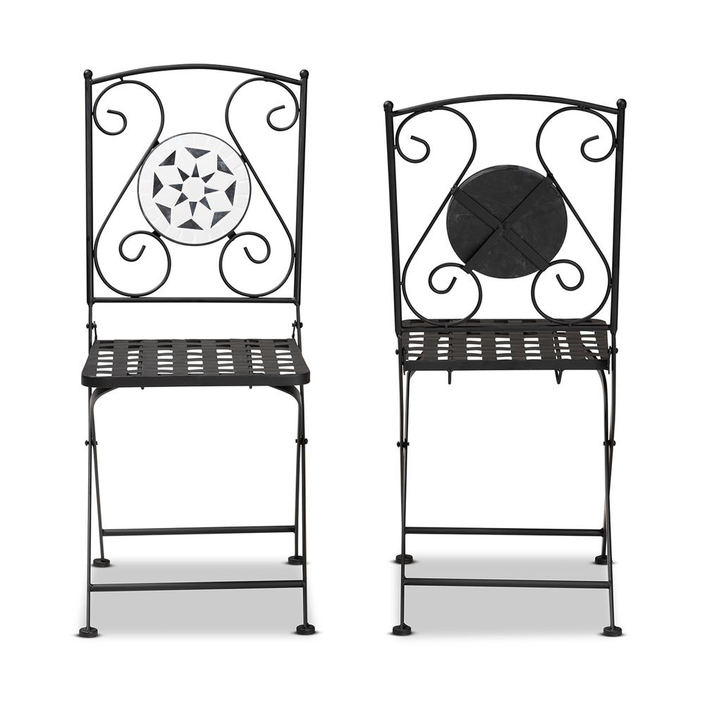 Black Finished Metal and Multi-Colored Glass 2-Piece Outdoor Dining Chair Set. Picture 11