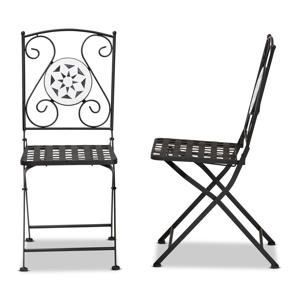 Black Finished Metal and Multi-Colored Glass 2-Piece Outdoor Dining Chair Set. Picture 12