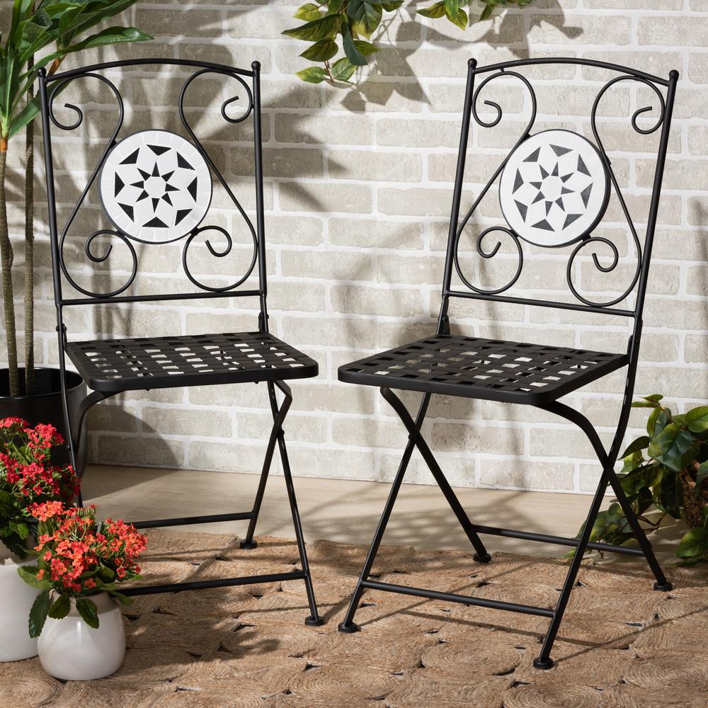 Black Finished Metal and Multi-Colored Glass 2-Piece Outdoor Dining Chair Set. Picture 16