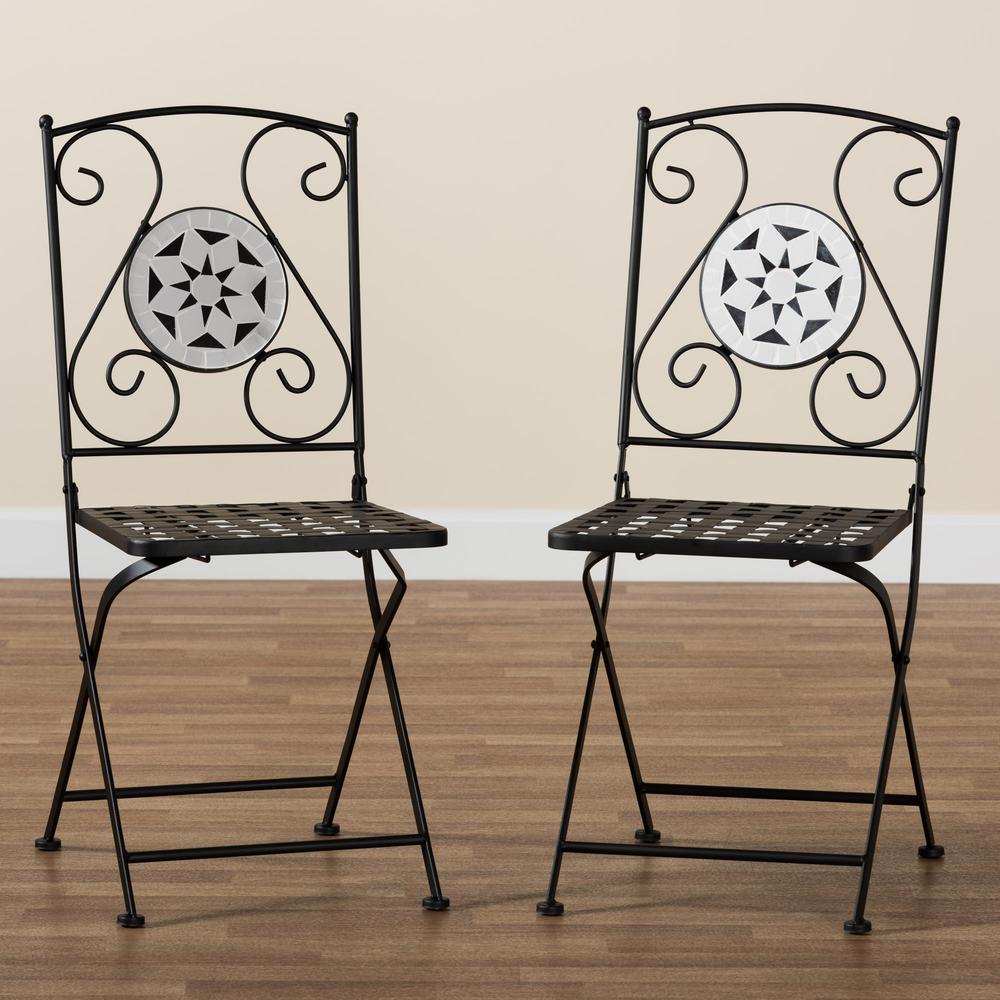 Black Finished Metal and Multi-Colored Glass 2-Piece Outdoor Dining Chair Set. Picture 17