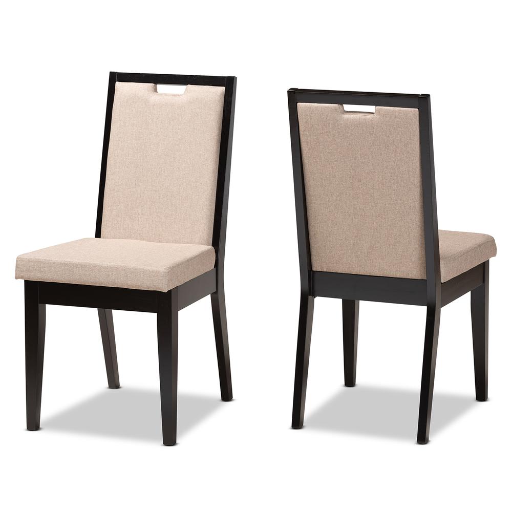 Sand Fabric Upholstered and Dark Brown Finished Wood 2-Piece Dining Chair Set. Picture 10